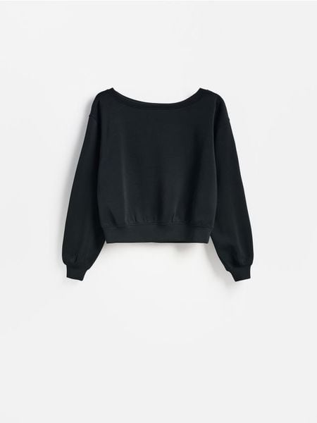 Gładka bluza z modalem - czarny. Czarne bluzy Reserved, l, bez wzorów, z dzianiny, bez kaptura. Za 119.99 zł.