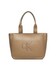 Calvin Klein Torebka Bold Ck Medium Tote LV04F3218G Beżowy. Brązowe torebki klasyczne Calvin Klein, bez wzorów, ze skóry, bez dodatków. Za 569.99 zł.