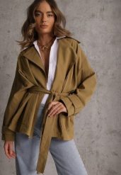 Zielona Kurtka z Bawełny i Wiskozy o Fasonie Krótkiego Trencza Abicara. Zielone kurtki Renee, l, bez wzorów, z bawełny, z kapturem. Za 179.99 zł.