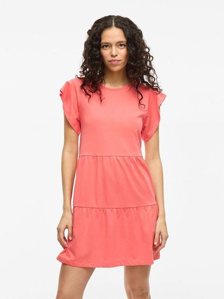 Vila Sukienka "Summer" w kolorze koralowym rozmiar: XL. Czerwone sukienki Vila, xl, bez wzorów, bez kołnierzyka, bez ramiączek, mini. Za 74.46 zł.