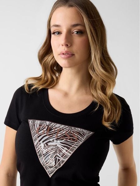 Guess T-Shirt W6GI19 K3042 Czarny Regular Fit. Czarne t-shirty Guess, s, z aplikacjami, z bawełny, bez kołnierzyka, bez ramiączek. Za 136.50 zł.