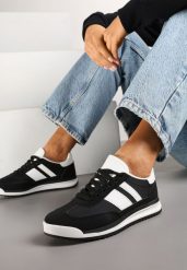 Czarne Sneakersy Tenisówki z Ozdobnymi Paskami Flormi. Czarne trampki Born2be, bez wzorów, z jeansu, klasyczne, bez zapięcia. W wyprzedaży za 84.99 zł.