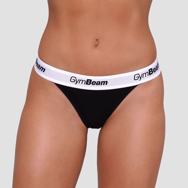 Stringi damskie 3Pack z elastycznym pasem. Czarne stringi GYMBEAM, bez wzorów, z bawełny. Za 73.90 zł.