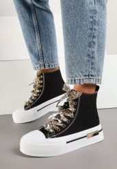 Czarne Trampki za Kostkę na Grubej Podeszwie z Cyrkoniami Avisina. Czarne trampki Born2be, bez wzorów, za kostkę, bez zapięcia. W wyprzedaży za 84.99 zł.
