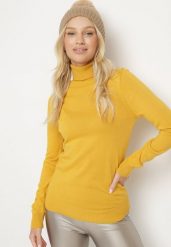 Żółty Golf w Klasycznym Stylu Tasfedi. Żółte swetry Born2be, m, bez wzorów, z jeansu, eleganckie, bez ramiączek. W wyprzedaży za 67.99 zł.