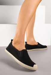 Czarne Espadryle ze Zdobieniami z Plecionki i Elastycznymi Wstawkami Nitaziela. Czarne espadryle Renee, z aplikacjami, z jeansu, eleganckie, bez obcasa. W wyprzedaży za 55.99 zł.