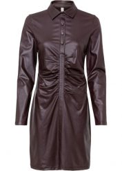 Sukienka ze sztucznej skóry. Brązowe sukienki bonprix, bez wzorów, ze skóry, eleganckie, bez kołnierzyka, bez ramiączek. Za 169.99 zł.