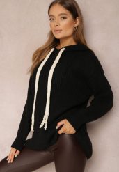 Czarny Sweter Oversize z Kapturem Ukuroa. Czarne swetry Renee, uniwersalny, z aplikacjami, z jeansu, casualowe, bez ramiączek. W wyprzedaży za 63.99 zł.