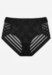 Czarne Majtki Figi z Wysokim Stanem Zdobione Koronką i Siateczką Helieth. Czarne figi Born2be, z aplikacjami, z jeansu, z podwyższonym stanem. Za 19.99 zł.