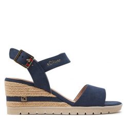 Sandały s.Oliver. Niebieskie sandały S.Oliver, bez wzorów, bez obcasa, na koturnie, bez zapięcia. Za 149.99 zł.