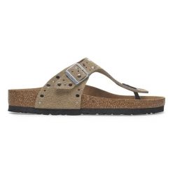 Birkenstock Gizeh Rivet LEVE Taupe Japonki damskie. Brązowe japonki Birkenstock, bez wzorów, ze skóry, eleganckie. Za 499.99 zł.