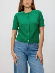 Kardigan z krótkim rękawem - zielony. Zielone swetry Reserved, l, bez wzorów, z bawełny, bez ramiączek. Za 119.99 zł.