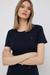 Tommy Hilfiger t-shirt bawełniany kolor granatowy. Niebieskie t-shirty Tommy Hilfiger, l, z aplikacjami, z bawełny, bez kołnierzyka, bez ramiączek. Za 229.99 zł.