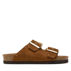 Klapki Genuins. Brązowe klapki Genuins, bez wzorów, bez obcasa, bez zapięcia. Za 379.99 zł.