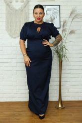 Sukienka dekolt łezka i rozporek na boku ARATA długa granatowa. Sukienki KARKO, na co dzień, l, z aplikacjami, z elastanu, eleganckie, bez kołnierzyka, plus size, bez ramiączek, maxi, dopasowane. Za 419.50 zł.