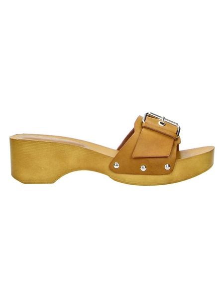 Claudia Ghizzani Klapki w kolorze jasnobrązowym rozmiar: 36. Brązowe klapki Claudia Ghizzani, bez wzorów, z materiału, klasyczne, z otwartym noskiem, bez obcasa, bez zapięcia. Za 39.31 zł.