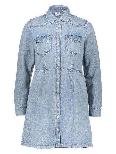 Levi's Sukienka dżinsowa w kolorze błękitnym rozmiar: XS. Niebieskie sukienki Levi's, s, bez wzorów, bez kołnierzyka, bez ramiączek, mini. Za 149.66 zł.