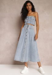 Jasnoniebieska Jeansowa Spódnica Maxi z Guzikami z Bawełny Rachellia. Niebieskie spódnice Renee, s, bez wzorów, z bawełny, maxi. W wyprzedaży za 113.99 zł.