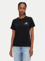 Gant T-Shirt Bisiklet Yaka 4200277 Czarny Regular Fit. Czarne t-shirty Gant, s, bez wzorów, z bawełny, bez kołnierzyka, bez ramiączek. Za 169.99 zł.