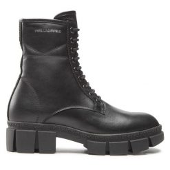 Trzewiki KARL LAGERFELD. Czarne botki KARL LAGERFELD, bez wzorów, bez obcasa, na płaskiej podeszwie, bez zapięcia. Za 669.99 zł.