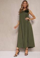 Ciemnozielony Kombinezon z Wiskozą Ozdobiona Kwiatem Broszką 3D Solio. Zielone sukienki Renee, na co dzień, bez wzorów, z wiskozy, eleganckie, bez kołnierzyka, bez ramiączek, proste. W wyprzedaży za 119.99 zł.