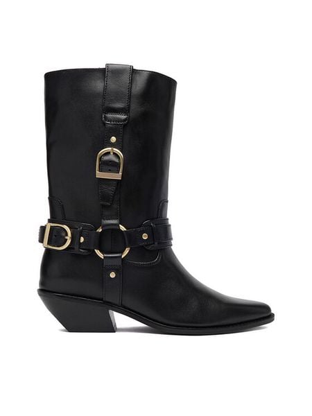 Badura Kowbojki EO-CELINE-121862 Czarny. Czarne botki Badura, bez wzorów, ze skóry, bez obcasa, na słupku, bez zapięcia. Za 599.99 zł.