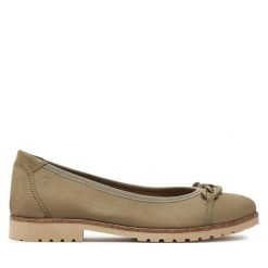 Baleriny Tamaris. Zielone baleriny Tamaris, bez wzorów, bez obcasa, bez zapięcia. Za 199.99 zł.