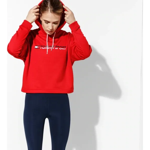 Tommy Sport Bluza Z Kapturem Cropped Vertical Logo , czerwony, rozmiar XS. Czerwone bluzy z kapturem Tommy Hilfiger, s, bez wzorów, z materiału, z kapturem, na fitness i siłownię, climacool (adidas). W wyprzedaży za 279.99 zł.