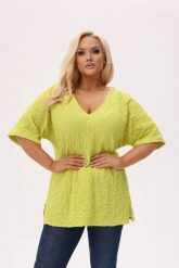 Kimonowa bluzka Zaria o marszczonej teksturze - Limonkowa Energia PLUS SIZE XXL OVERSIZE. Zielone bluzki Moda Size Plus Iwanek, l, bez wzorów, z bawełny, biznesowe, bez kołnierzyka, plus size, bez ramiączek. W wyprzedaży za 109.90 zł.