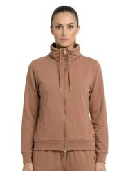 Elegancka damska bluza z zamkiem błyskawicznym. Brązowe bluzy LEONE 1947 APPAREL, xl, bez wzorów, eleganckie, bez ramiączek, bez kaptura. Za 412.58 zł.