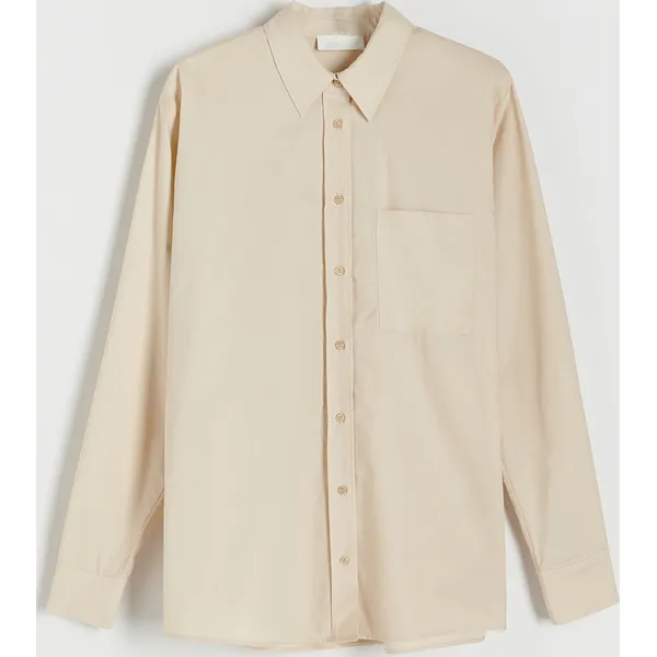 Bawełniana koszula oversize - Beżowy. Brązowe koszule Reserved, bez wzorów, z bawełny, bez kołnierzyka, bez ramiączek. Za 139.99 zł.