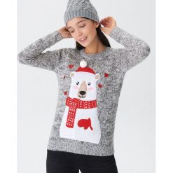 Sweter ze świąteczną aplikacją - Jasny szar. Swetry marki DOMYOS. W wyprzedaży za 49.99 zł.