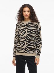 Vila Sweter "Vifema" w kolorze beżowo-czarnym rozmiar: L. Brązowe swetry Vila, l, bez wzorów, bez ramiączek. Za 131.12 zł.