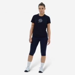 Legginsy do siatkówki damskie. Niebieskie legginsy ALLSIX, bez wzorów, z bawełny. Za 19.99 zł.