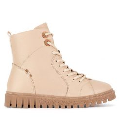 Botki Go Soft. Brązowe botki GO SOFT, bez wzorów, bez obcasa, na płaskiej podeszwie, bez zapięcia. Za 181.99 zł.