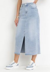 Jasnoniebieska Jeansowa Spódnica Maxi z Wysokim Stanem Nicyela. Niebieskie spódnice Born2be, l, bez wzorów, z jeansu, maxi. Za 69.99 zł.