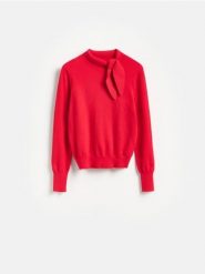 Sweter z dodatkiem wiskozy - czerwony. Czerwone swetry Reserved, l, bez wzorów, z dzianiny, bez ramiączek. Za 119.99 zł.