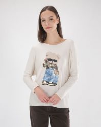 Beżowa bluzka z wiskozy. Brązowe bluzki Unisono, l, z aplikacjami, z tkaniny, bez kołnierzyka, bez ramiączek. Za 169.00 zł.