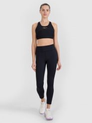 4F Legginsy treningowe z wysokim stanem damskie - czarne S. Czarne legginsy 4f, bez wzorów, z dzianiny, sportowe. W wyprzedaży za 129.99 zł.