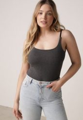 Szary Wiskozowy Top z Podwójnymi Ramiączkami Hendrea. Szare topy Born2be, m, bez wzorów, z jeansu, eleganckie, bez kołnierzyka, bez ramiączek. Za 59.99 zł.