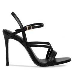 Sandały Eva Minge. Czarne sandały Eva Minge, bez wzorów, bez obcasa, na szpilce, bez zapięcia. Za 399.99 zł.