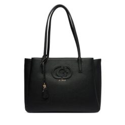 Torebka Guess. Czarne shopper bag Guess, z aplikacjami, bez dodatków. Za 649.99 zł.