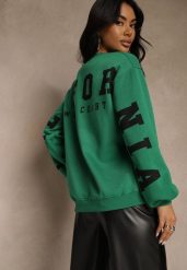 Zielona Bluza Ocieplana z Bawełną Ozdobiona Napisem Fezurra. Zielone bluzy Renee, m, bez wzorów, z bawełny, casualowe, bez ramiączek, bez kaptura. Za 64.99 zł.