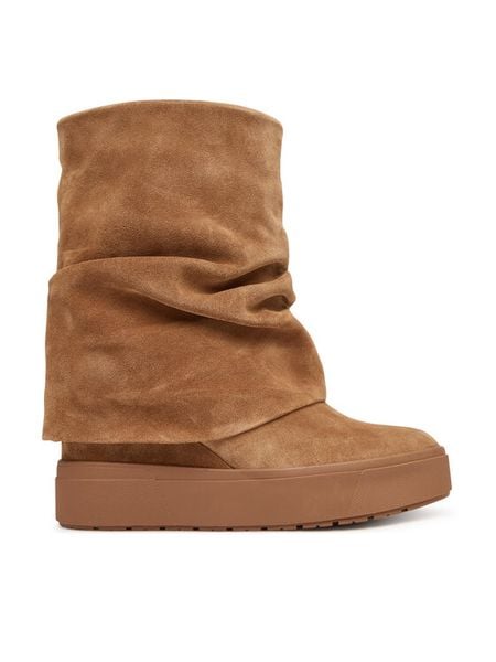 Guess Botki FLFGUI SUE10 Brązowy. Brązowe botki Guess, z aplikacjami, ze skóry, bez obcasa, na koturnie, bez zapięcia. Za 649.99 zł.