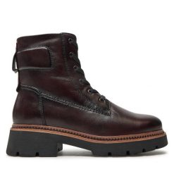 Botki Tamaris. Czerwone botki Tamaris, bez wzorów, bez obcasa, na płaskiej podeszwie, bez zapięcia. Za 339.99 zł.