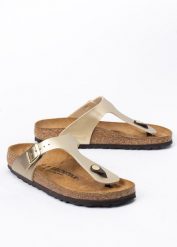 BIRKENSTOCK GIZEH BF Klapki damskie. Żółte klapki Birkenstock, bez wzorów, z materiału, eleganckie, bez obcasa, bez zapięcia. Za 349.99 zł.