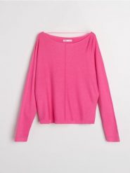 Sweter basic z ozdobnym przeszyciem z wiskozą - różowy. Czerwone swetry Sinsay, l, bez wzorów, z wiskozy, bez ramiączek. Za 39.99 zł.