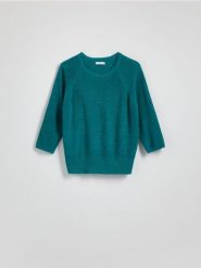 Gładki sweter - morski. Zielone swetry Reserved, l, bez wzorów, z dzianiny, bez ramiączek. W wyprzedaży za 59.99 zł.