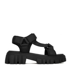 Sandały JENNY. Czarne sandały Jenny, bez wzorów, bez obcasa, na płaskiej podeszwie, bez zapięcia. Za 119.99 zł.