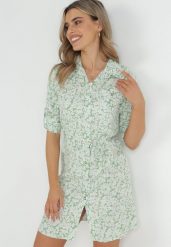 Jasnozielona Sukienka Mini Koszulowa w Kwiaty z Wiskozy Obenne. Zielone sukienki Born2be, xl, bez wzorów, z wiskozy, klasyczne, bez kołnierzyka, bez ramiączek, mini, koszulowe. W wyprzedaży za 33.99 zł.
